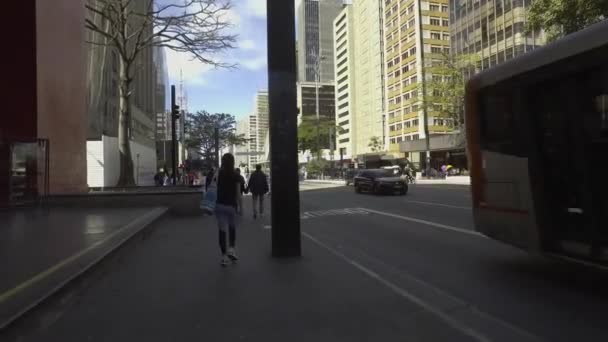Ász Paulo Brazil Július 2017 Emberek Sétálnak Paulo Sugárúton Egy — Stock videók