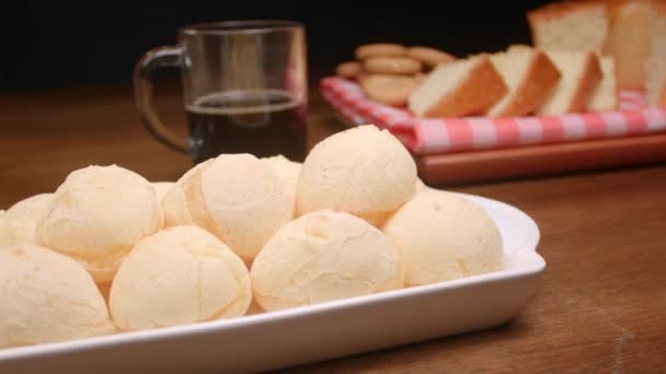 Pane Formaggio Brasiliano Tavola Colazione Con Pane Formaggio Caffè Zucchero — Video Stock