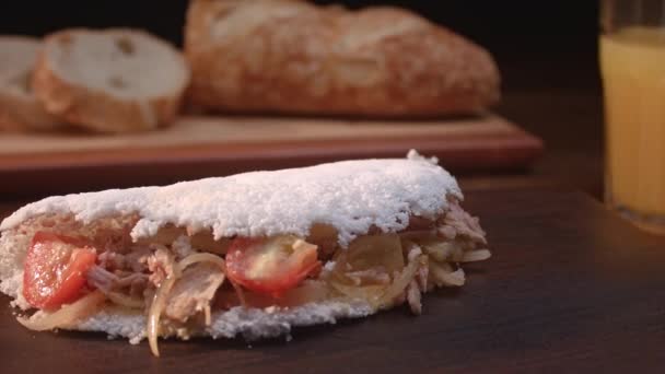 Brazilian Tapioca Tuna Tomato Onion — Stock Video