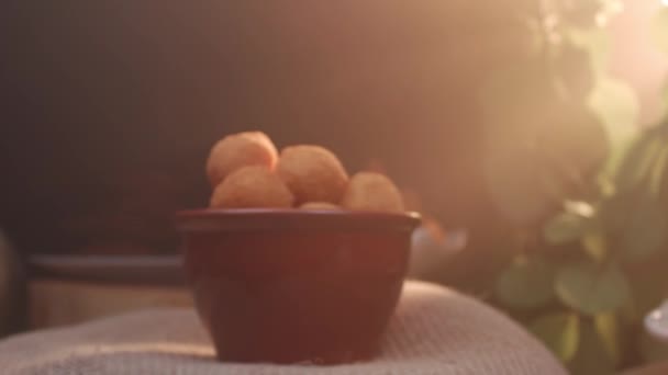 Mozzarella Cheese Balls Fried Stock Footage