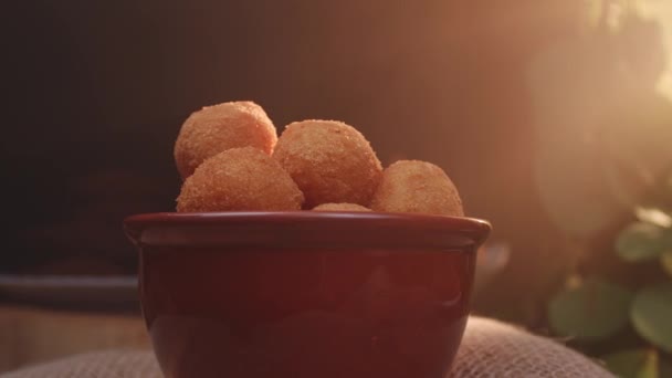 Mozzarella Cheese Balls Fried Stock Footage