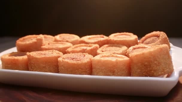 Fried Sausage Balls Brazilian Snack — Stock Video