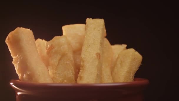 Stekt Polenta Polenta Pinnar Pommes Frites — Stockvideo