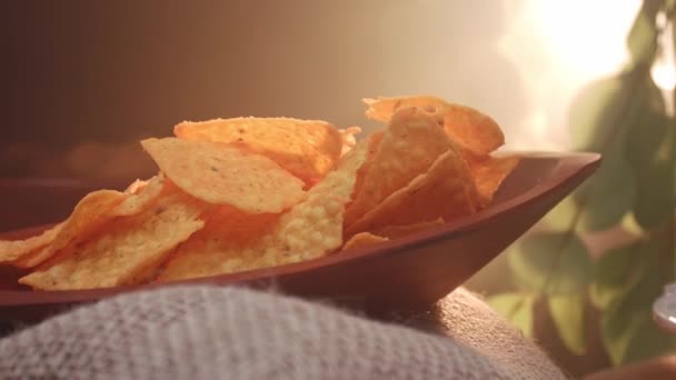 Piatto Primo Piano Pieno Nachos — Video Stock