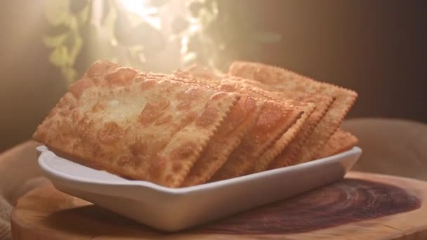 Pastelaria Frita Prato Com Sabores Diferentes — Vídeo de Stock