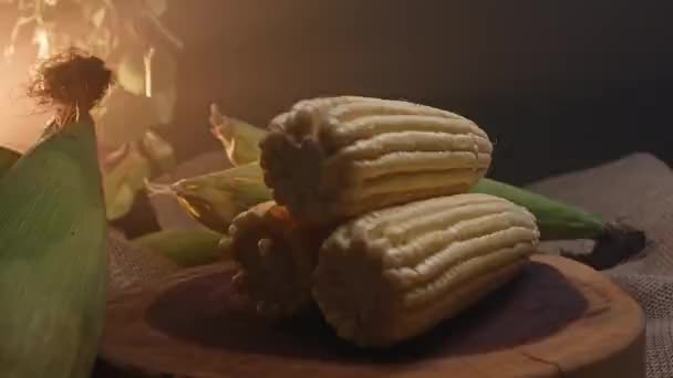 Tres Callos Apilados Sobre Una Tabla Madera — Vídeo de stock