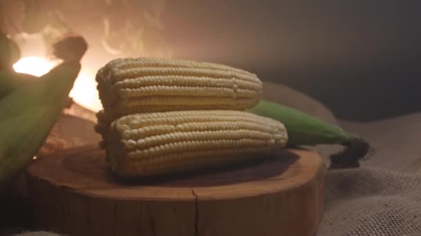 Trois Cors Empilés Sur Une Planche Bois — Video