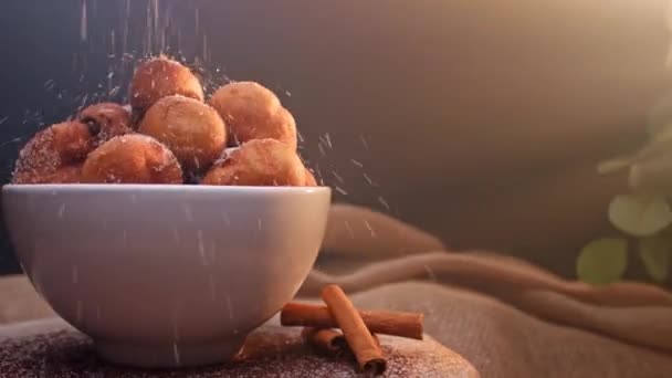 Tipik Bir Brezilya Yemeği Bolinho Chuva Kızarmış Şeker Tarçınlı — Stok video