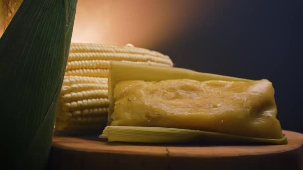 Типичная Бразильская Еда Памонья Написано Португальском Языке Pamonha — стоковое видео