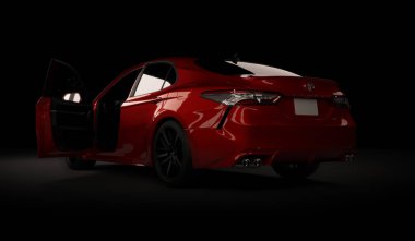 Imaty, Kazakistan, 5 Kasım 2019. Siyah arka planda Toyota Camry 70. 3d hazırlayıcı