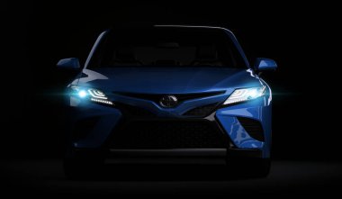 Imaty, Kazakistan, 5 Kasım 2019. Siyah arka planda Toyota Camry 70. 3d hazırlayıcı