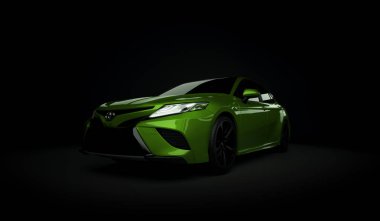 Imaty, Kazakistan, 5 Kasım 2019. Siyah arka planda Toyota Camry 70. 3d hazırlayıcı