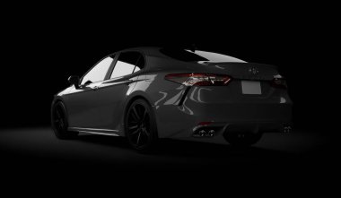 Imaty, Kazakistan, 5 Kasım 2019. Siyah arka planda Toyota Camry 70. 3d hazırlayıcı