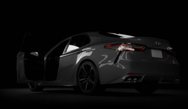 Imaty, Kazakistan, 5 Kasım 2019. Siyah arka planda Toyota Camry 70. 3d hazırlayıcı