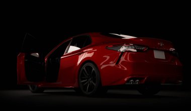 Imaty, Kazakistan, 5 Kasım 2019. Siyah arka planda Toyota Camry 70. 3d hazırlayıcı