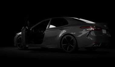 Imaty, Kazakistan, 5 Kasım 2019. Siyah arka planda Toyota Camry 70. 3d hazırlayıcı