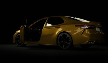 Imaty, Kazakistan, 5 Kasım 2019. Siyah arka planda Toyota Camry 70. 3d hazırlayıcı