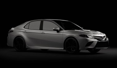 Imaty, Kazakistan, 5 Kasım 2019. Siyah arka planda Toyota Camry 70. 3d hazırlayıcı