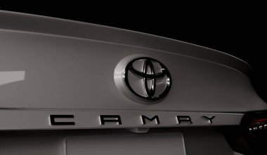 lmaty, Kazakhstan, november 5, 2019. Toyota Camry 70 on the black background. 3D render clipart