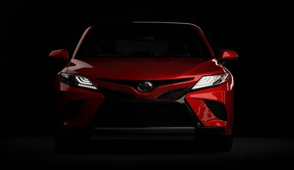 Lmaty, Cazaquistão, 5 de novembro de 2019. Toyota Camry 70 no fundo preto. Renderização 3D — Fotografia de Stock