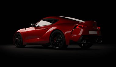 Almaty, Kazakistan. 15 Kasım: Siyah arka planda hızlı spor araba Toyota supra Gr. 3d hazırlayıcı