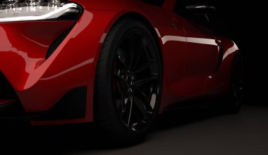 Almaty, Kazakistan. 15 Kasım: Siyah arka planda hızlı spor araba Toyota supra Gr. 3d hazırlayıcı