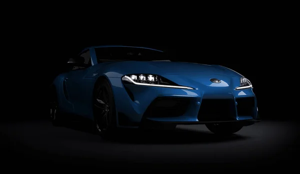 Almaty, Kazakhstan. November 15: fast sport car Toyota supra GR on black background. 3D render — Stock Photo, Image