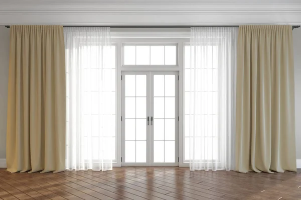 Empty room with window and curtains. 3d render