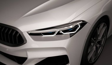 Kazakistan, Almaty - 20 Ocak 2020: Koyu arkaplanda yepyeni Bmw 8 serisi Coupe. 3d hazırlayıcı