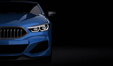 Kazakistan, Almaty - 20 Ocak 2020: Koyu arkaplanda yepyeni Bmw 8 serisi Coupe. 3d hazırlayıcı