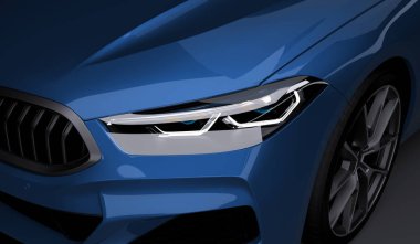 Kazakistan, Almaty - 20 Ocak 2020: Koyu arkaplanda yepyeni Bmw 8 serisi Coupe. 3d hazırlayıcı