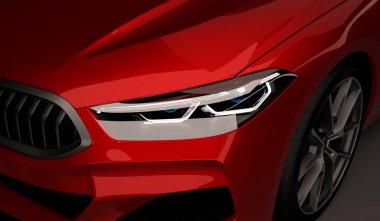 Kazakistan, Almaty - 20 Ocak 2020: Koyu arkaplanda yepyeni Bmw 8 serisi Coupe. 3d hazırlayıcı