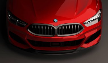Kazakistan, Almaty - 20 Ocak 2020: Koyu arkaplanda yepyeni Bmw 8 serisi Coupe. 3d hazırlayıcı