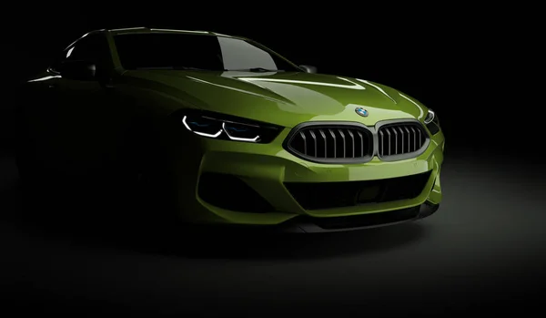 Казахстан, Алма-Ата - 20 января 2020 года: Новый BMW 8 Series Coupe на темном фоне. 3D рендеринг — стоковое фото