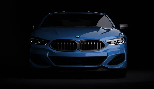 Kazahsztán, Almati - Január 20, 2020: Teljesen új Bmw 8 sorozat Coupe sötét háttérrel. 3d renderelés — Stock Fotó