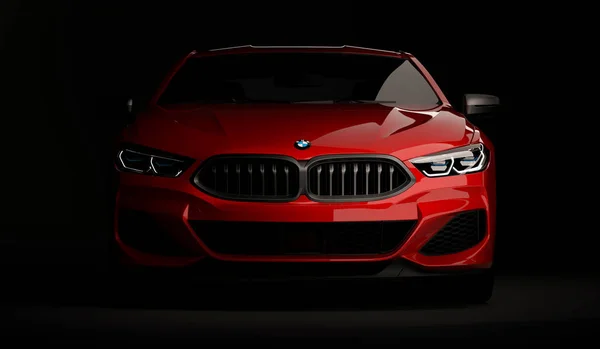 Kazakistan, Almaty - 20 Ocak 2020: Koyu arkaplanda yepyeni Bmw 8 serisi Coupe. 3d hazırlayıcı