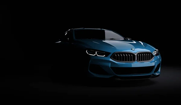 Kazakistan, Almaty - 20 Ocak 2020: Koyu arkaplanda yepyeni Bmw 8 serisi Coupe. 3d hazırlayıcı