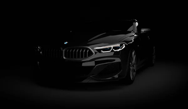 Kazakistan, Almaty - 20 Ocak 2020: Koyu arkaplanda yepyeni Bmw 8 serisi Coupe. 3d hazırlayıcı