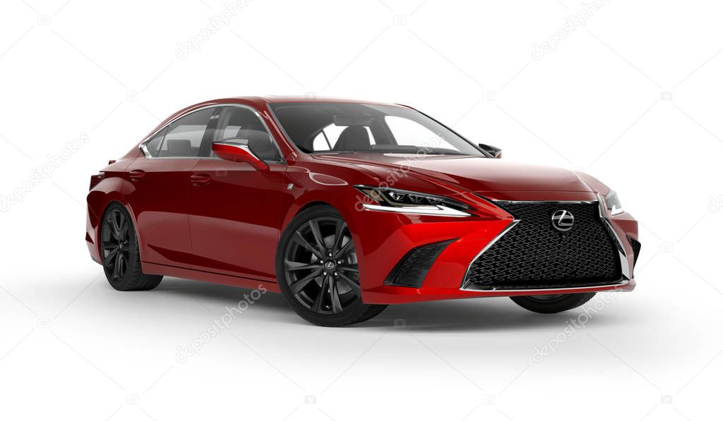 Almaty, Kazakhstan - February 20, 2019: The 2019 Lexus ES 350 F SPORT isolated on white background. Luxury sedan in white studio light. Clipping path included. 3d render