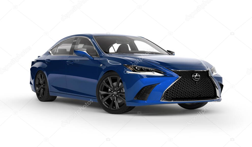 Almaty, Kazakhstan - February 20, 2019: The 2019 Lexus ES 350 F SPORT isolated on white background. Luxury sedan in white studio light. Clipping path included. 3d render