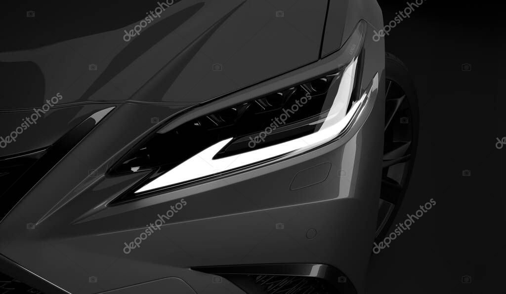 Almaty, Kazakhstan - February 26, 2019: The 2019 Lexus ES 350 F SPORT on black background. Luxury sedan in dark studio light. 3d render