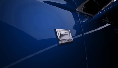 Almaty, Kazakistan - 26 Şubat 2019: Siyah arka planda 2019 Lexus Es 350 F Sport. Karanlık stüdyo ışığında lüks bir sedan. 3d hazırlayıcı