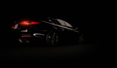Almaty, Kazakistan - 26 Şubat 2019: Siyah arka planda 2019 Lexus Es 350 F Sport. Karanlık stüdyo ışığında lüks bir sedan. 3d hazırlayıcı