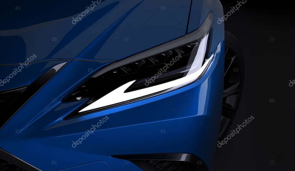 Almaty, Kazakhstan - February 26, 2019: The 2019 Lexus ES 350 F SPORT on black background. Luxury sedan in dark studio light. 3d render
