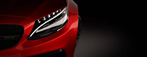 Almaty, Kazakistan - 05 Mart 2020: Siyah arka planda MerCEDES C63S AMG Lüks Spor Coupe. 3d hazırlayıcı