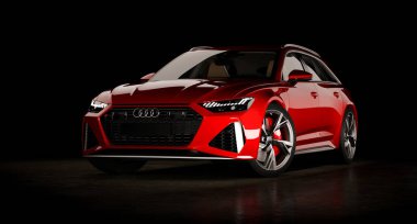 Almaty, Kazakistan. 28 Mart 2020: beyaz arka planda izole edilmiş Audi RS6 Avant lüks lüks araba. 3 Boyutlu Hazırlama