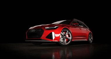 Almaty, Kazakistan. 28 Mart 2020: beyaz arka planda izole edilmiş Audi RS6 Avant lüks lüks araba. 3 Boyutlu Hazırlama