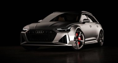 Almaty, Kazakistan. 28 Mart 2020: beyaz arka planda izole edilmiş Audi RS6 Avant lüks lüks araba. 3 Boyutlu Hazırlama