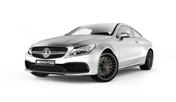 Almaty, Kazakistan - 25 Mart 2020: MerCEDES C63S AMG Lüks Spor Coupe beyaz arka planda izole edildi. 3d hazırlayıcı