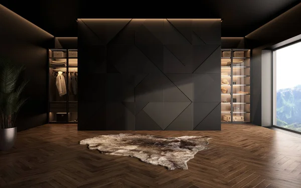 Monolocale Lusso Con Layout Gratuito Stile Loft Colori Scuri Elegante — Foto Stock
